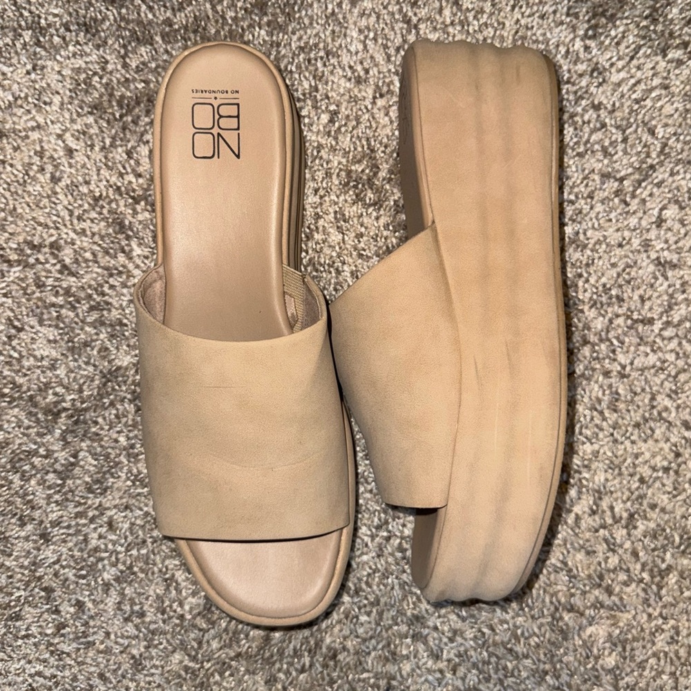 NOBO Women's Beige Platform Mules